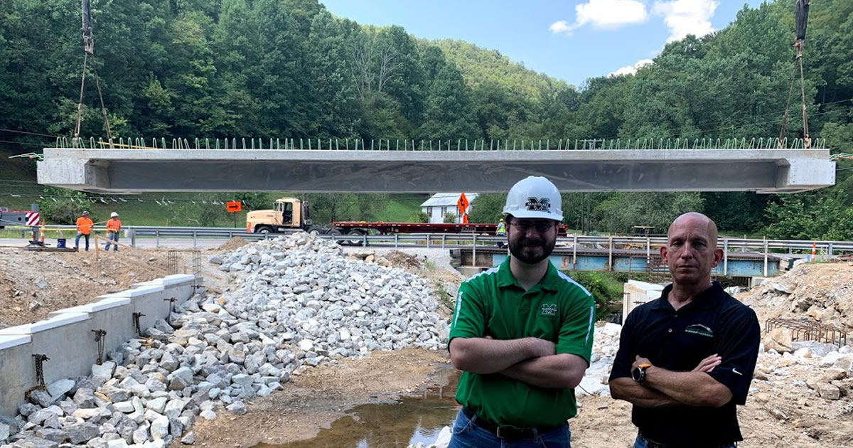 Dr. Greg Michaelson (left) and Dr. Karl Barth at the Fourteen-Mile Bridge project site. They will discuss this project at the IBC. Photo from SSSBA.
